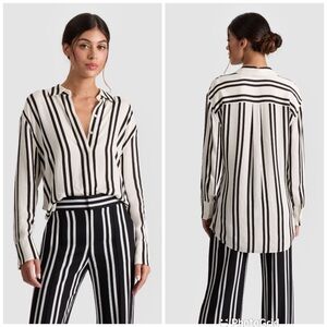 Alice + Olivia DIMITRA OVERSIZED BUTTON DOWN in Paddleboard Stripe Ecru/Black